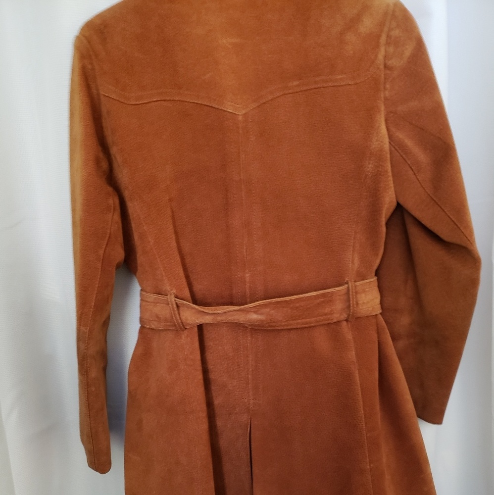 Vintage Cognac Suede Double-Breasted Coat - Picture 3 of 6